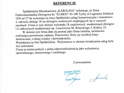 Referencje SM Karolina 2019 r